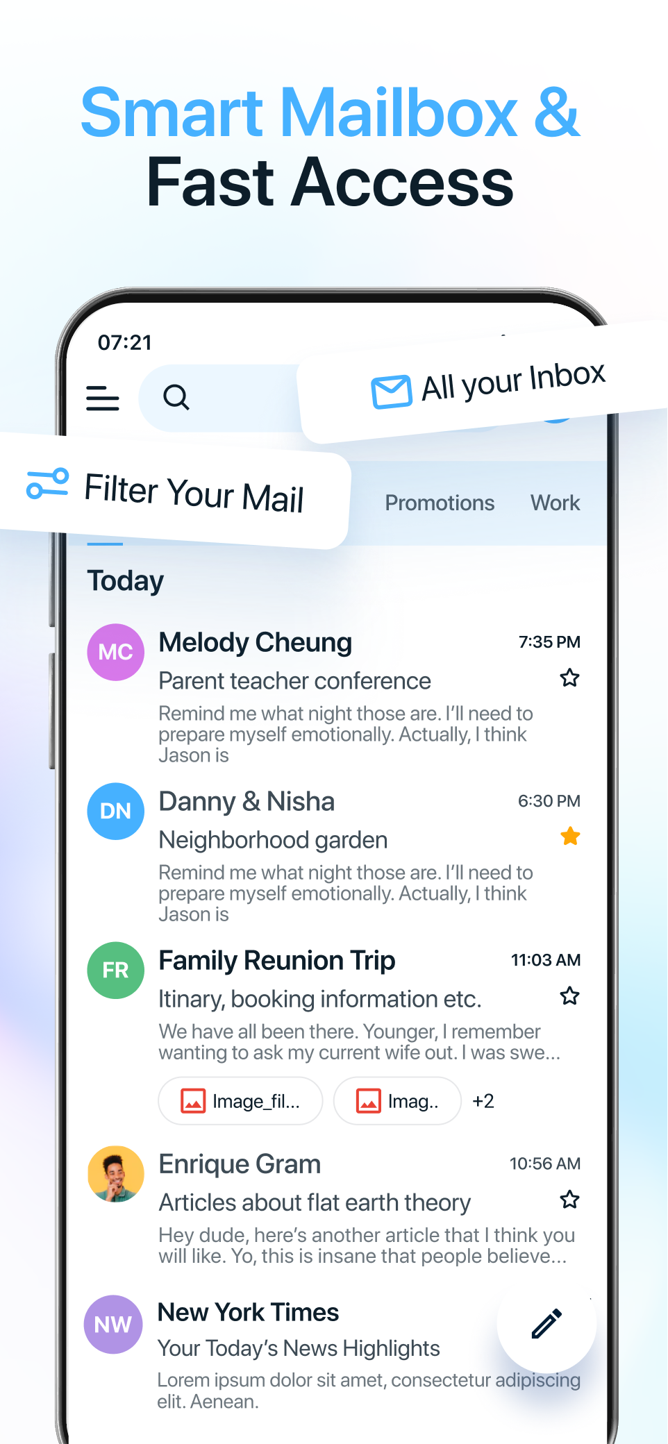 Smart Mailbox and fast access inbox view